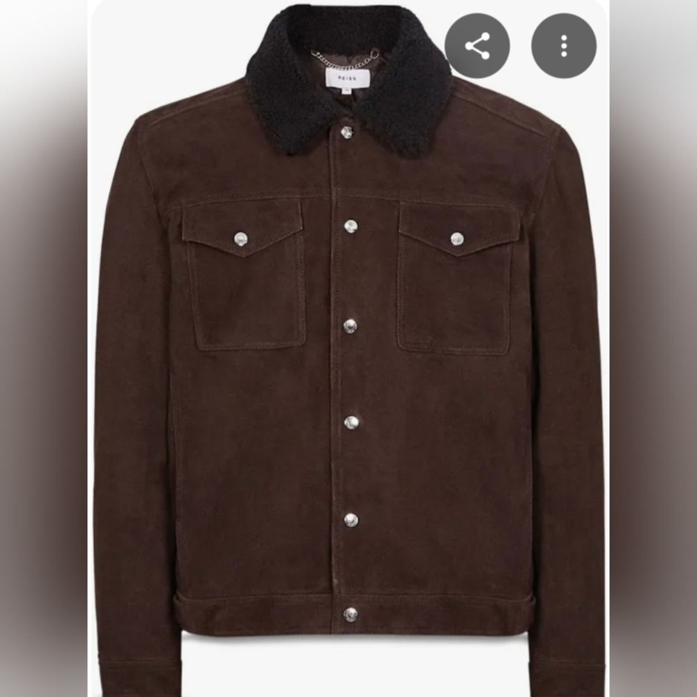 Reiss XL Brown Suede Trucker Jacket